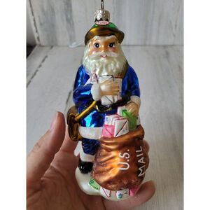 Radko merry mailman Santa mail carrier post office ornament glass vintage